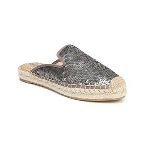 Sam Edelman Kerry Silver Sequin Mixed Media Slip On Espadrilles Mules Size 7